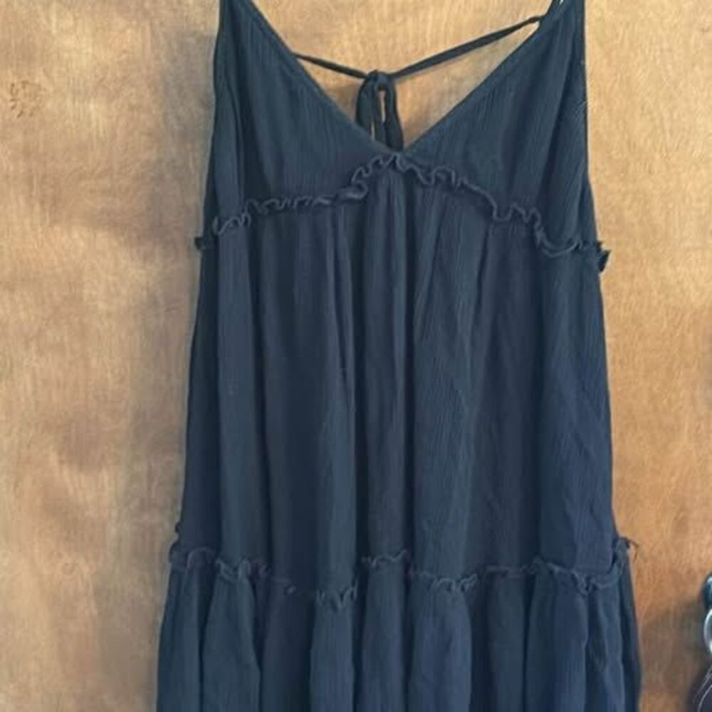 Short Loose Black Dress Triangle Top Tie Back Summer Festival Boho Women's S